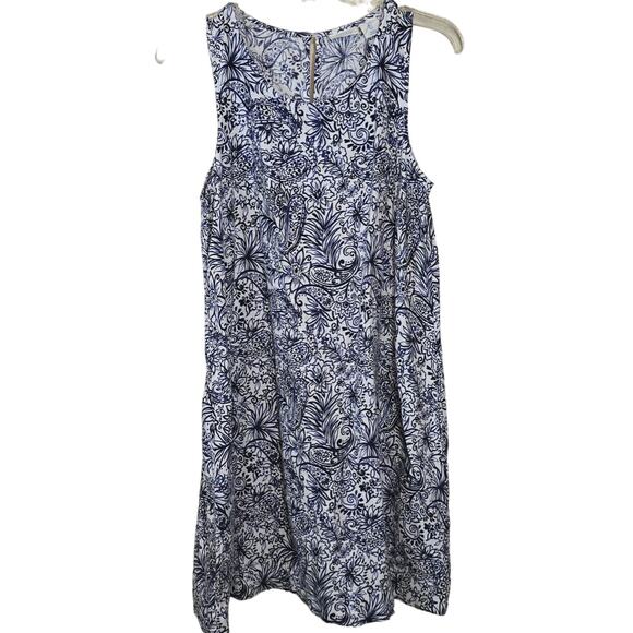 Sigrid Olsen Floral Paisley Print Linen Sun Dress Pockets Blue White Size Small - Picture 1 of 7